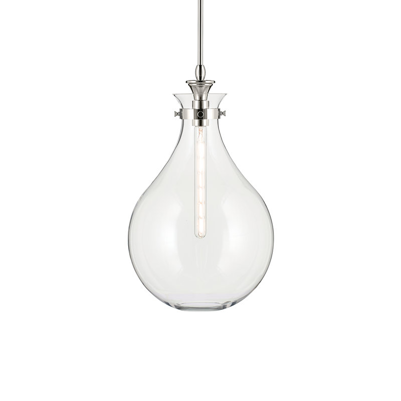 Luminaire suspendu 1 lumière avec verre opale, H 23,5 po x l 14 po, Clair, Nickel poli