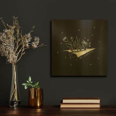 'Go Explore' By Rachel Nieman Gold Metal Wall Art, 12" x 12"