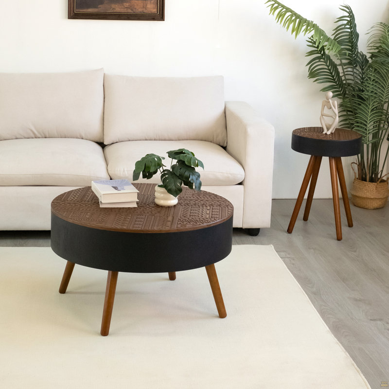 Table basse de 31,5 pouces avec fonction de rangement et plateau de table gravé