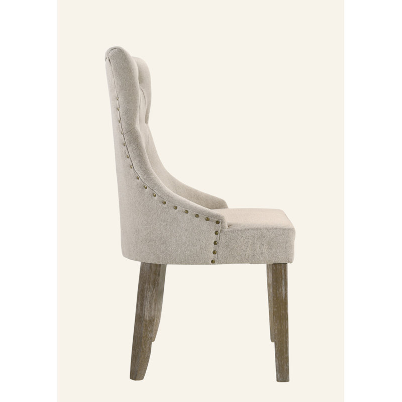 Anson Tufted Velvet Dining Chairs with Nailhead Trim, Velvet Beige