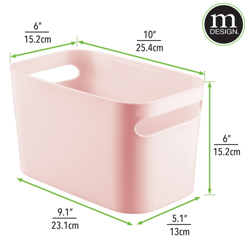 mDesign Deep Plastic Bathroom Storage Bin with Handles, 10" Long, Light Pink, 4