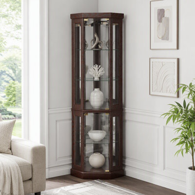 Corner Lighted Curio Cabinet with Adjustable Glass Shelves
