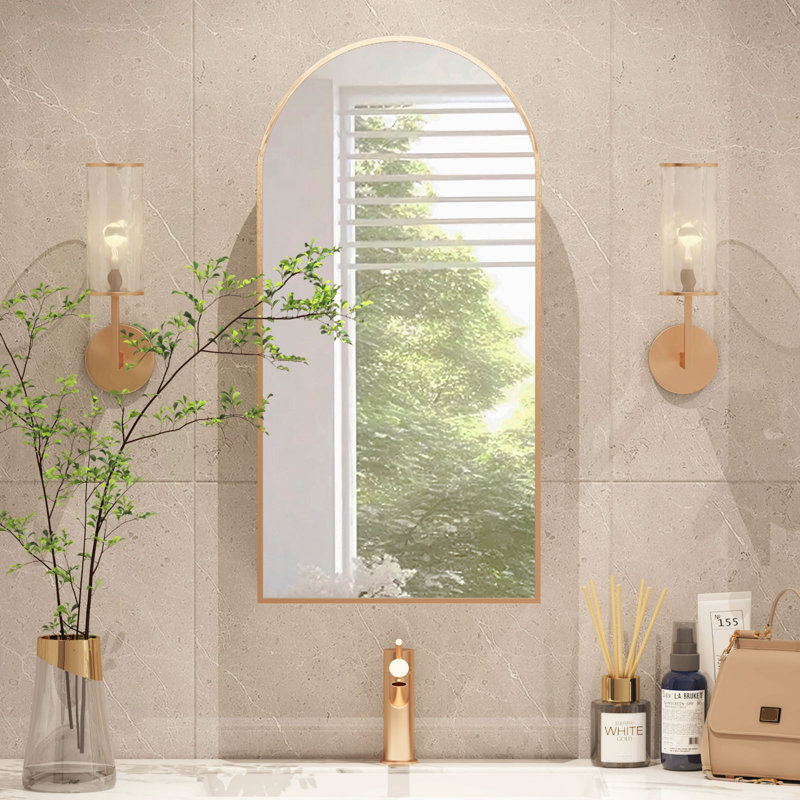 Aishwarya 40mm W 80mm H Framed Medicine Cabinet Mirror 3 Fixed, Champagne Gold