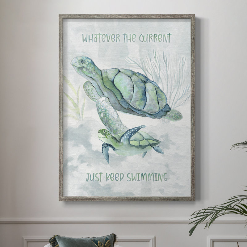«Turtle Family II», reproduction encadrée - bois massif, H 15 po x l 12 po