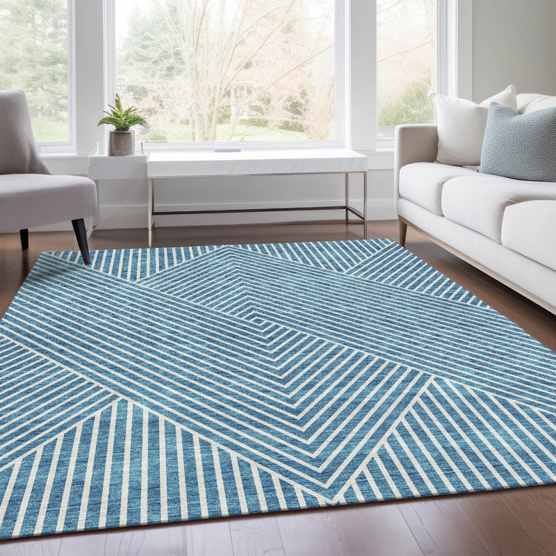 Premium Machine Washable Prisco Teal Rug, Rectangle 3' x 5'