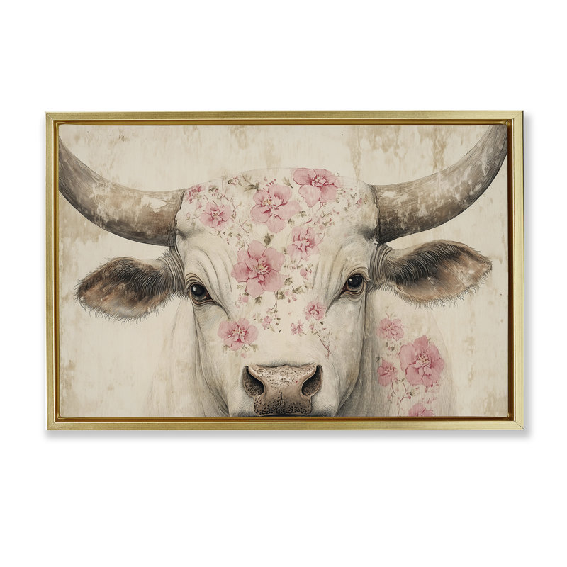 Bétail avec cadre flottant à motif de fleurs de cerisier, design par Heidi Kuntz, H 21 po x l 31 po