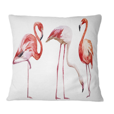 Two Pink Flamingos On White - Traditional Printed Throw Pillow