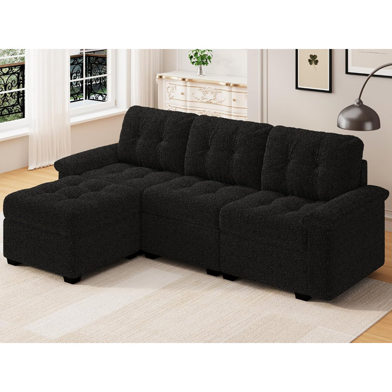 Canapé modulaire modulaire en velours 4 pièces, Noir, noir, noir, noir
