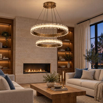 43.75" Modern Urban Bronze 3-Tier Glass Ring LED Chandelier with Dimmable 3CCT Lighting