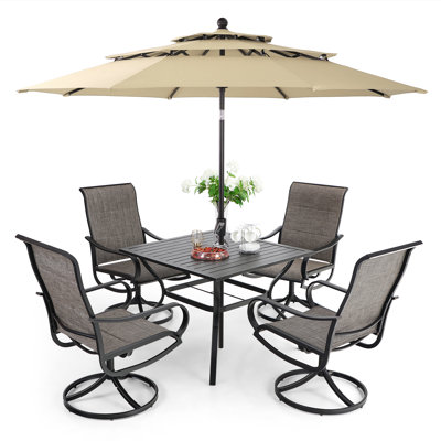 Leonard 4 - Person Patio Dining Set Umbrella Hole Included Square Table with Cushions Included