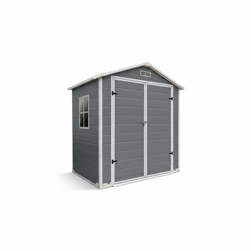 6x4 Ft Plastic Outdoor Storage with Floor and Lockable Door Plastic Garden Shed for Backyard, Lawn, Gray, Gray