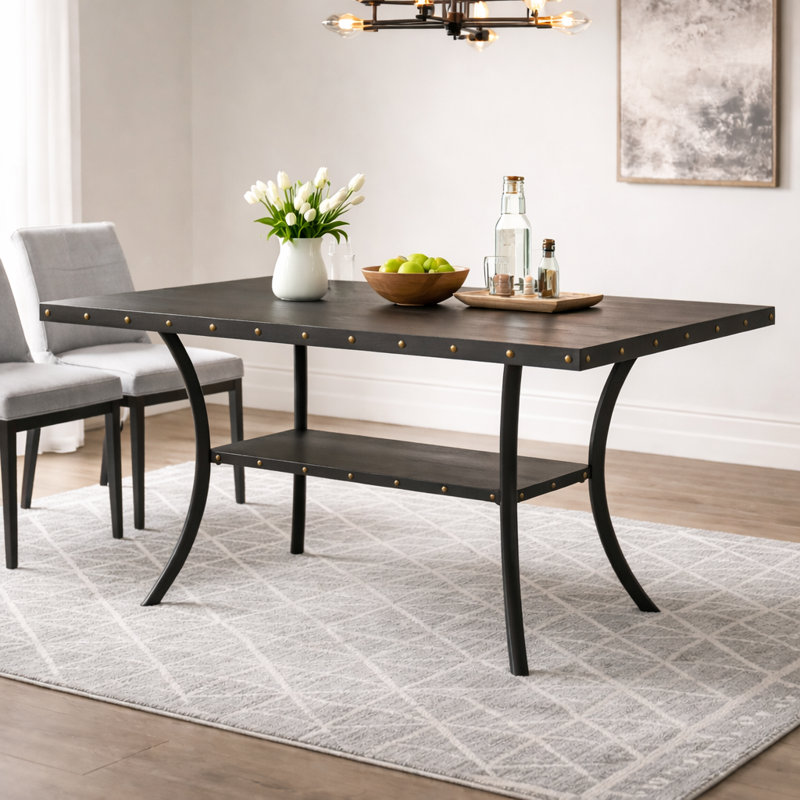 Table de salle à manger rectangulaire en bois avec tablettes et pieds en métal Cenobio