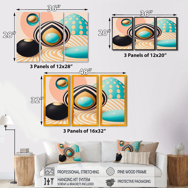 Blue Moon Universe - 3 pièces sur toile, Cadre noir, H 32 po x l 48 po x P 1 po