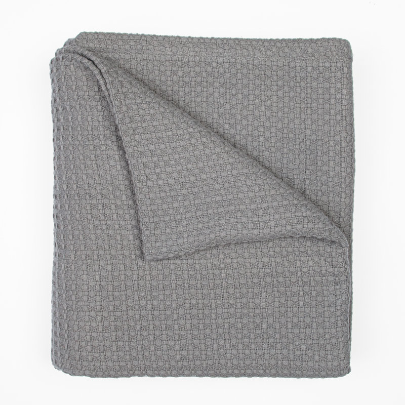 Couverture en coton Waffle Weave, Simple, gris