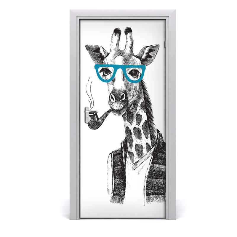 Giraffes Glasses Door Decal