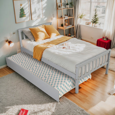 Twin Bed With Trundle, Solid Wood Platform Bed Frame With Headboard And Footboard, For Bedroom Small Living Space,no Box Spring Needed
