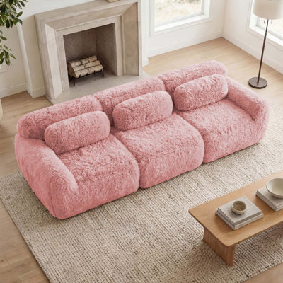 Canapé modulaire ergonomique à 3 places en tissu moelleux doux et moelleux avec coussins décoratifs pour le cinéma et la maison
