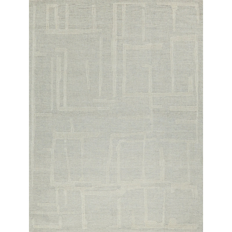 Breckenridge Hand Tufted Wool Abstract Area Rug, Rectangle 9' x 12', Silver/Ivory