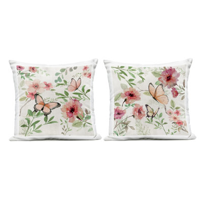 Green Toned Floral Bouquets 2 Piece Outdoor Printed Pillow Set, design by Nan