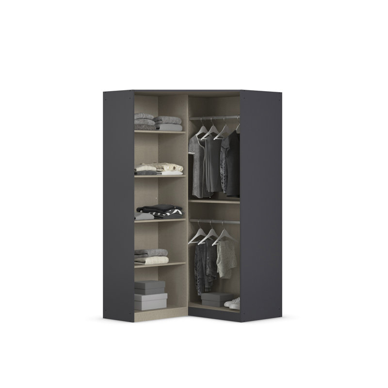 Wardrobe wardrobe set COSTA handle-less front, push-to-open, Grey metallic/Oak artisan