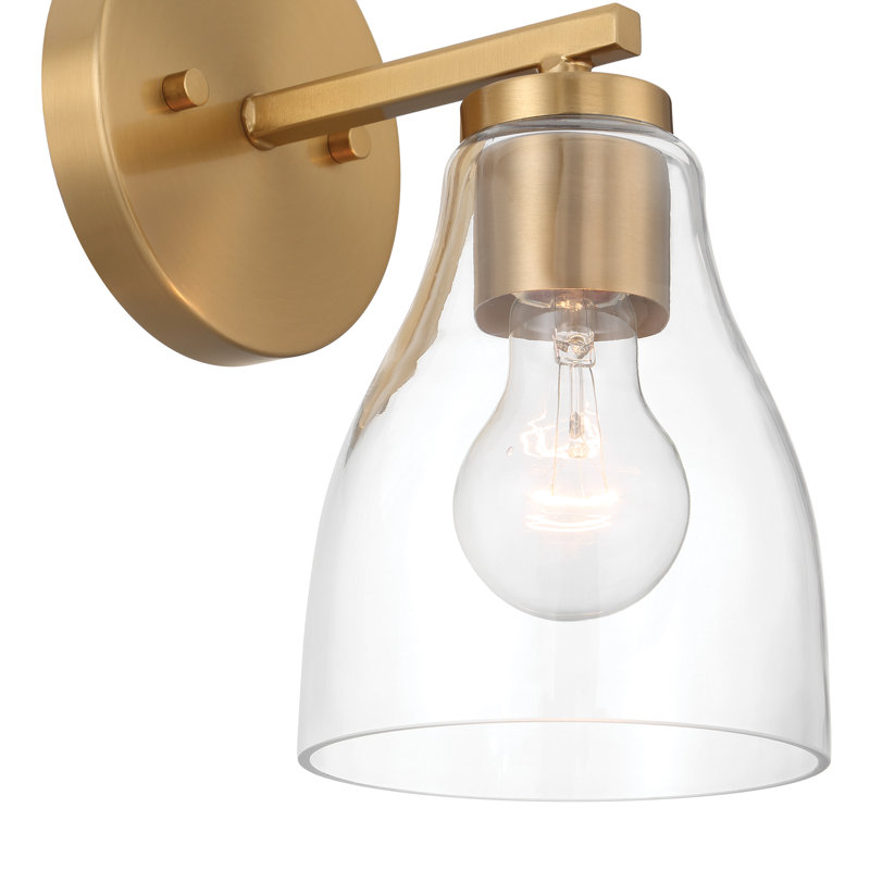 Lumière de meuble-lavabo à intensité variable, Laiton brossé, Une lumière, 10" H x 5.2" W x 6.5" D