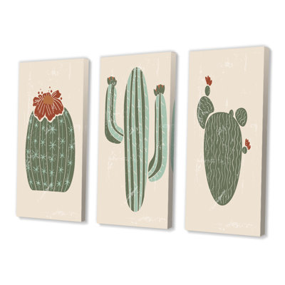 Blooming Cacti Desert Plan I - ensemble d'art transitionnel de 3 pièces