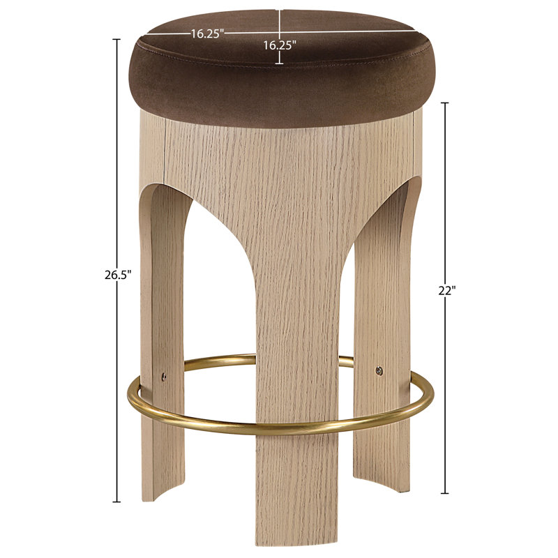 Tabouret de comptoir rembourré en velours Bocceli, Velours brun, Naturel