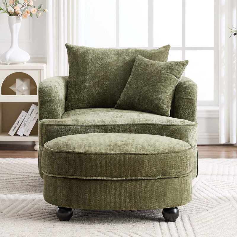 Fauteuil d'appoint 40,2 po en chenille moderne, fauteuil de lecture confortable avec repose-pieds avec rangement, Vert