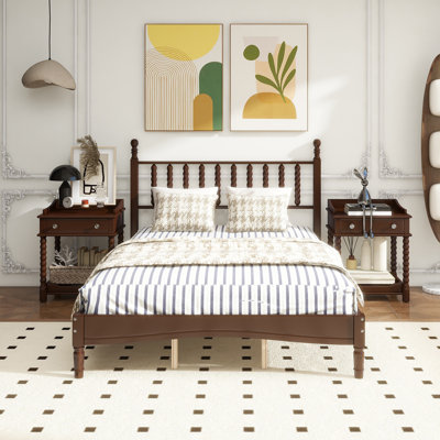 Grand lit plateforme en bois avec tête de lit en forme de gourde, lit plateforme de style rétro avec support à lattes en bois