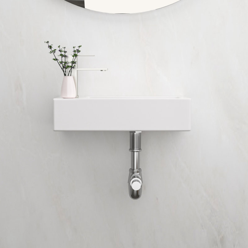 Lavabo de salle de bain mural rectangulaire en céramique 14,57X7,28 pouces avec trou de robinet simple
