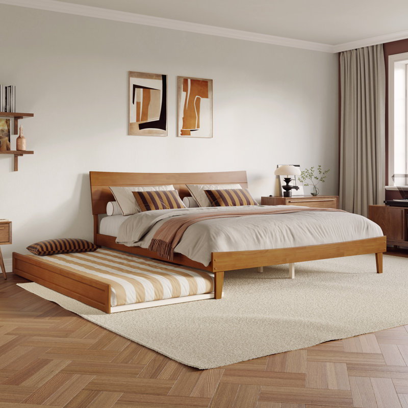 Phoenix Wood Platform Bed with Trundle, Light Toffee, King
