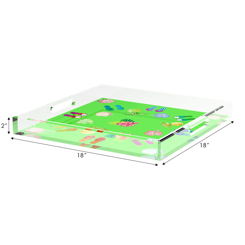 Winter in Florida Acrylic Square Decorative Tray, 18"W x 18"D x 2"H, Bright Green