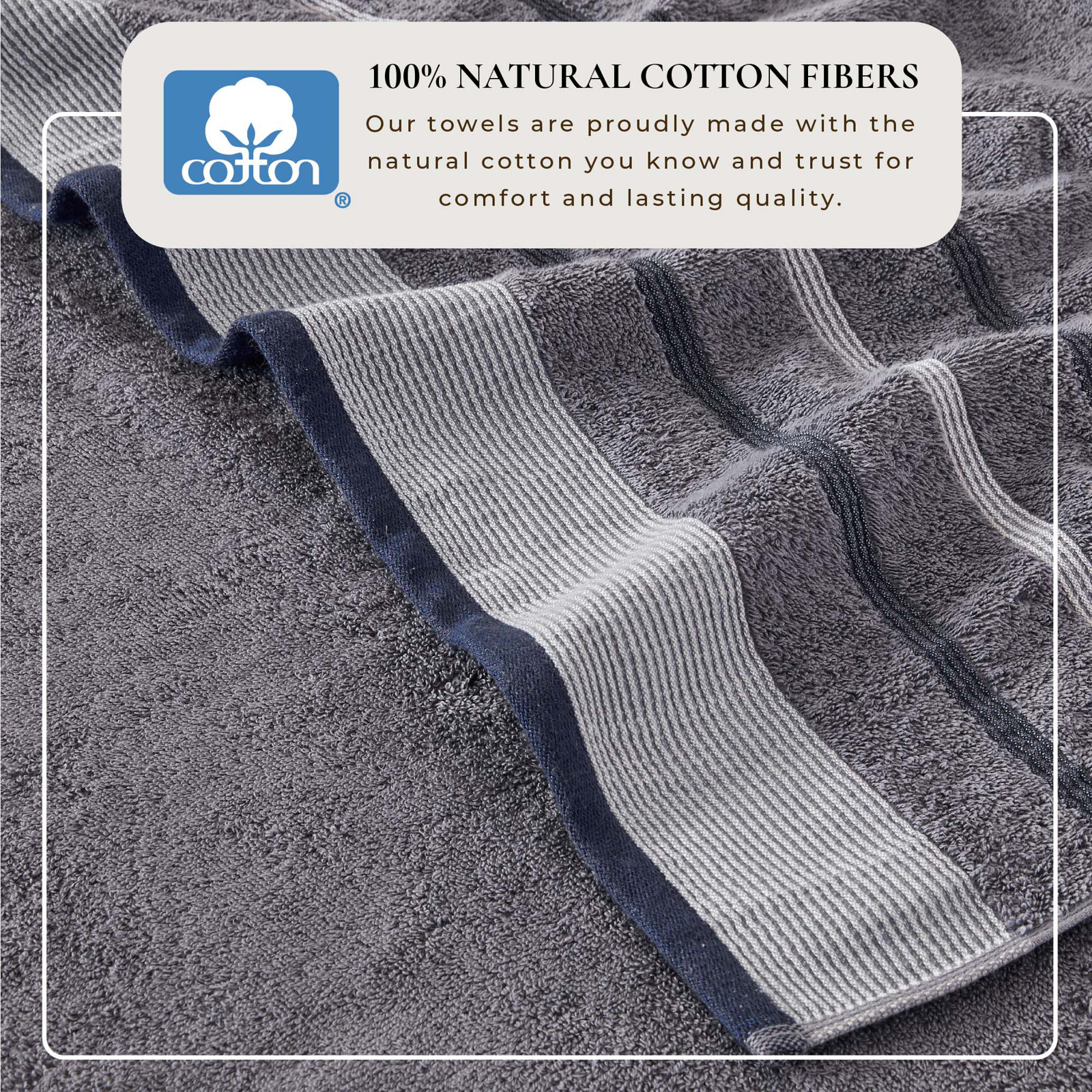 Deanthony Luxury Cotton Decorative, Bath Towels - 4 Pack, Chambray Blue/White/Navy Blue
