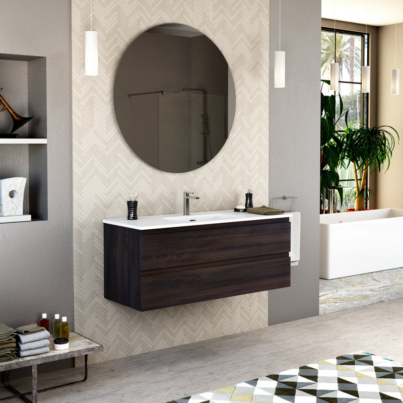 Jasso 48'' Single Bathroom Vanity with Ceramic Top, Brown