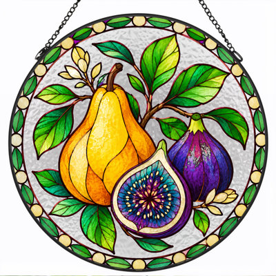 Art mural sur toile en forme de cercle de vitrail jaune avec poire jaune