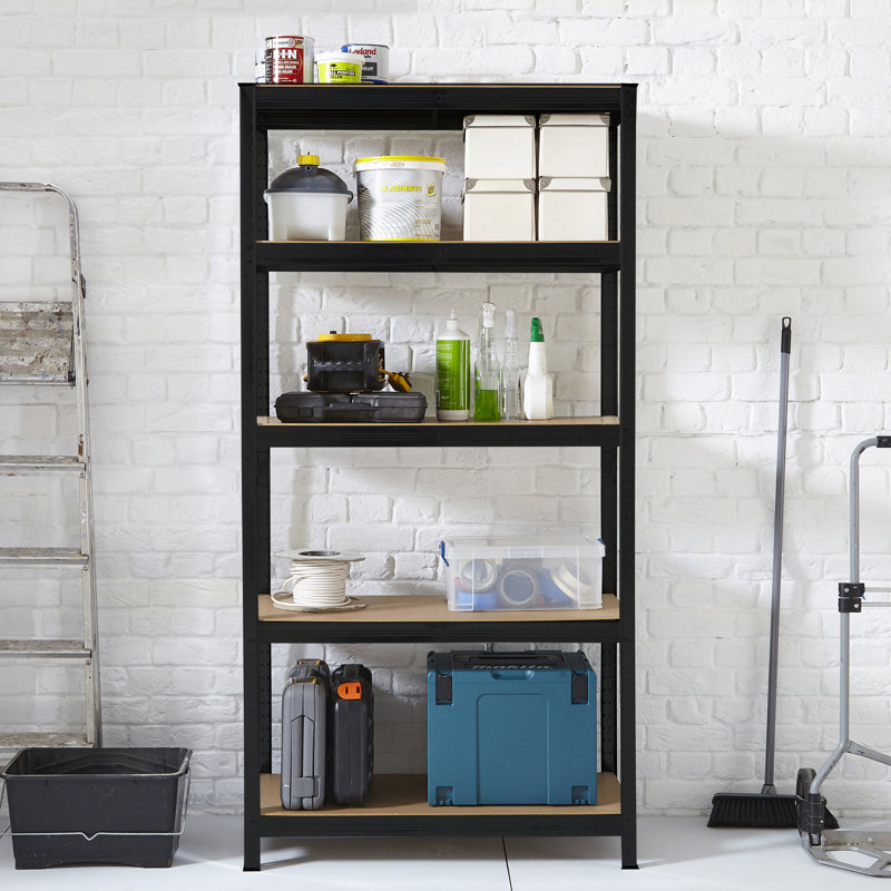 Alameddine 90cm W Steel Height -Adjustable Shelving Unit, Black