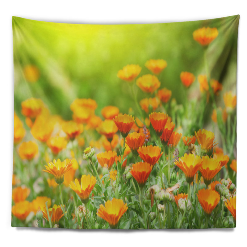 Tapisserie floral jaune marigold fleurs, H 50 po x l 60 po