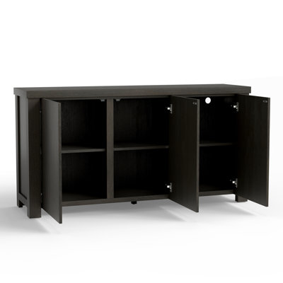 Mid-century Modern Solid Wood 3 - Door Sideboard Cabinet With Diamond Pastoral Pattern Inlay Design