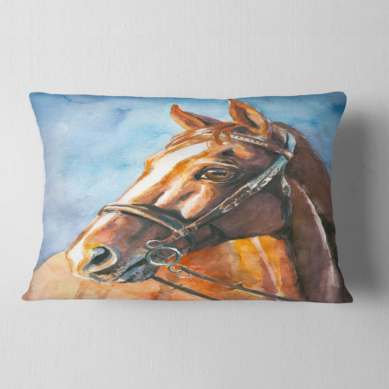 Cheval brun avec bride - coussin imprimé animal
