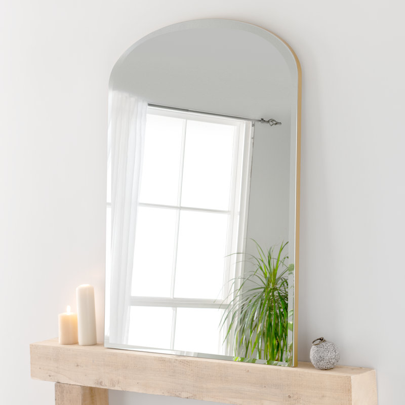Isaian Wood Flat Mirror, Matt Gold