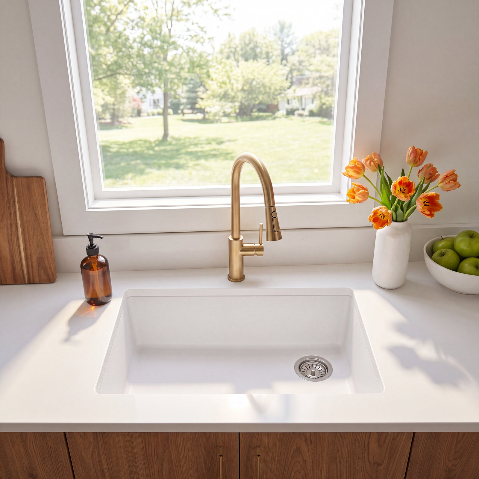 32" Undermount Quartz Composite Sink, White