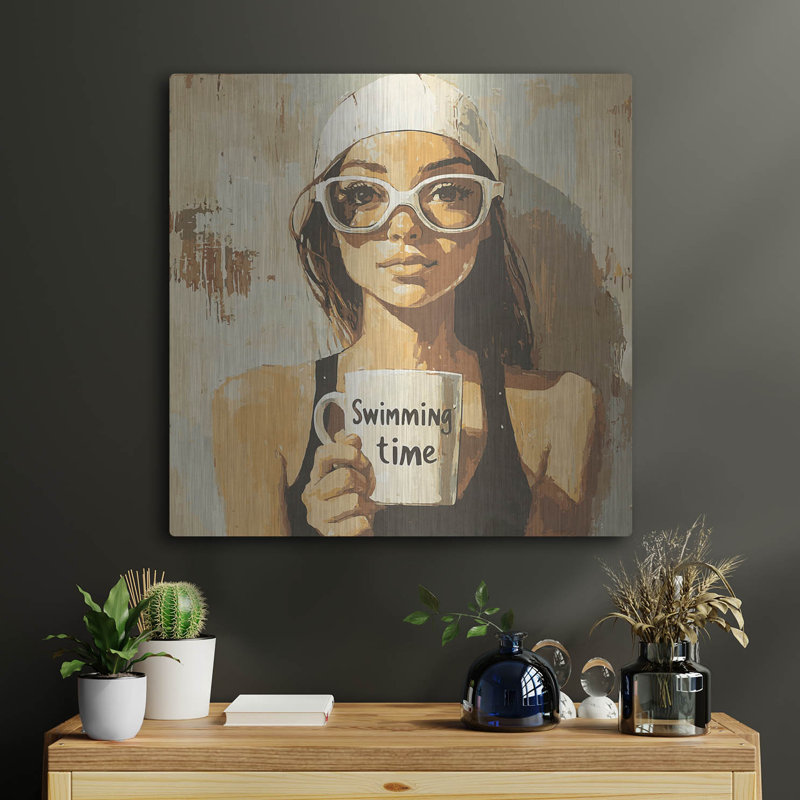 Art mural en métal luxueux «Natation tasse» par Layla Oz, 24 po x 24 po, H 24 po x l 24 po