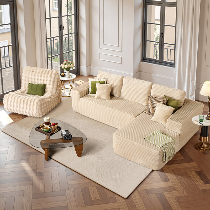 Canapé-lit modulaire Coza, canapé convertible avec fauteuil à billes pour le salon, Orienté à droite, Beige