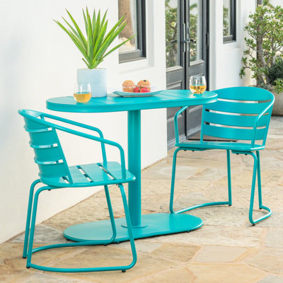 Patio Bistro Furniture - Fer de jardin en fer bleu sarcelle, mat, 2 chaises et table ovale