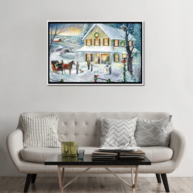«Christmas visite» par Ruane Manning - reproduction d'art, H 32 po x l 48 po x P 1,5 po, Toile blanche encadrée, Aucun mat