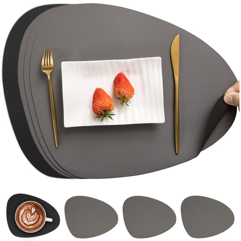 Leather/Faux Leather Triangle Placemat, Gray/Black