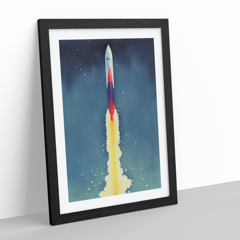 Entrancing Spaceship Rocket - Single Picture Frame Print, 64cm H x 46cm W x 2cm D, Black