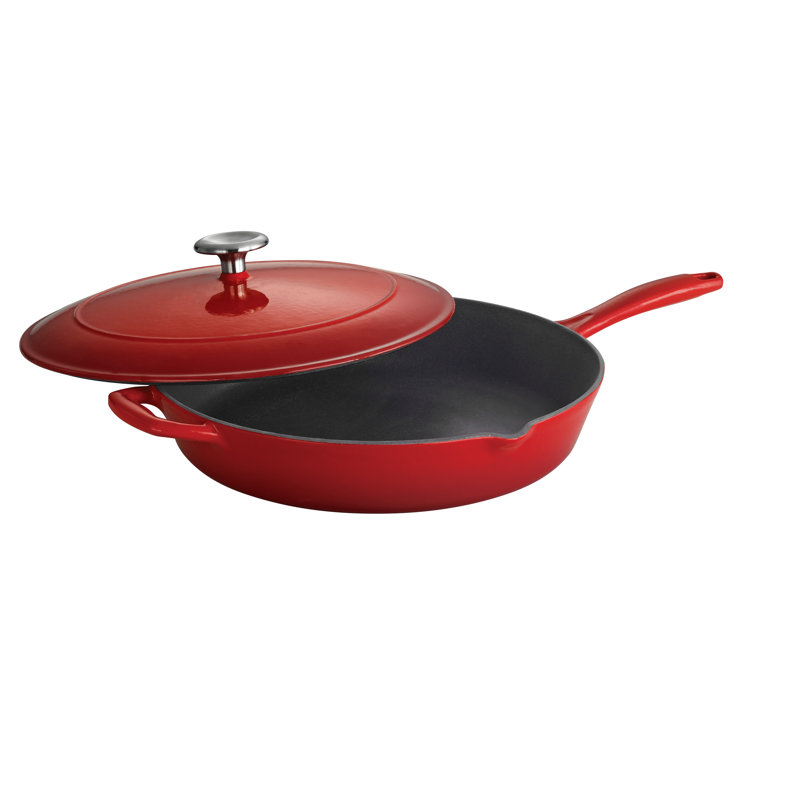 Tramontina Gourmet Enameled Cast Iron Covered Skillet, 12" Diameter, Gradated Red