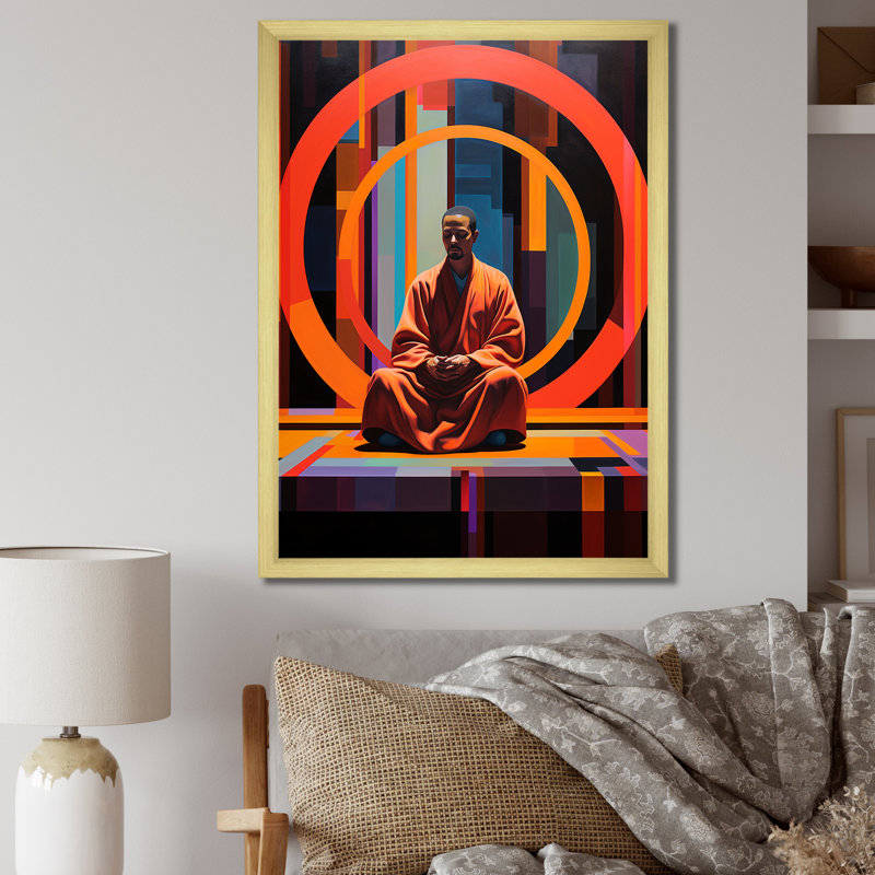 Méditation orange sarcelle sérénade du silence I - impression, H 32 po x l 16 po x P 1 po, Encadrement doré