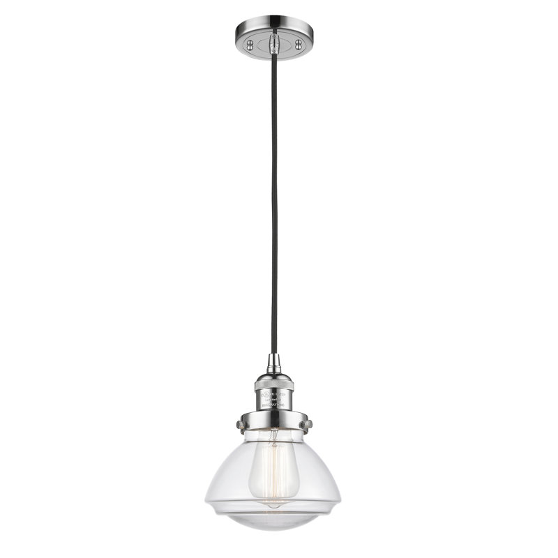 Luminaire suspendu simple à 1 lumière Chesterville, Ampoule non incluse, Transparent, Chrome poli